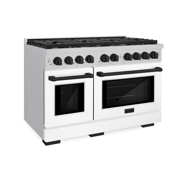 ZLINE Autograph Edition 48 in. 6.7 cu. ft. Paramount Double Oven Dual Fuel Range with 8 Burner Gas Cooktop in Stainless Steel with White Matte Doors and Champagne Bronze/Gold/Matte Black Accents (SDRZ-WM-48)