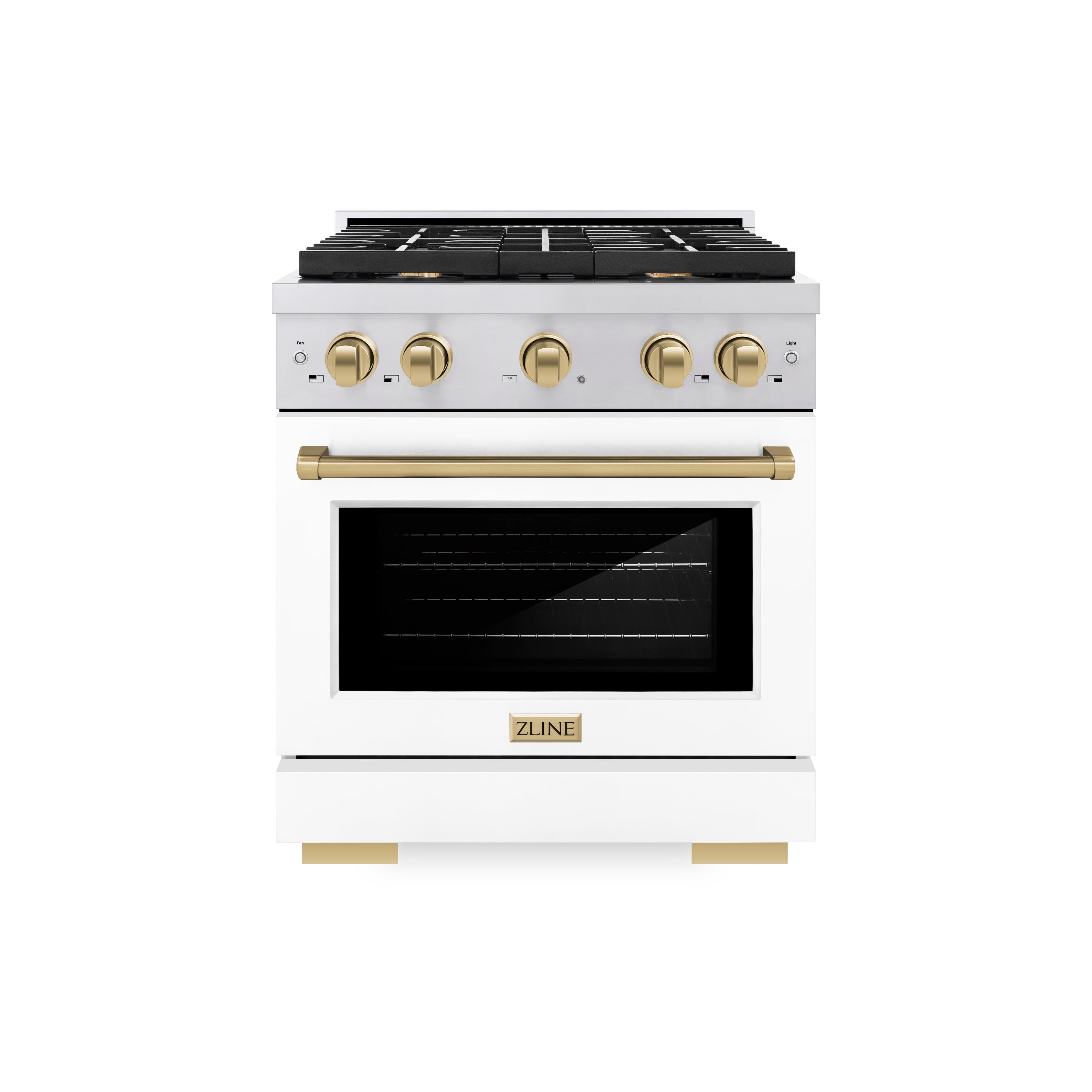 ZLINE Autograph Edition 30 in. 4.2 cu. ft. 4 Burner Gas Range with Convection Gas Oven in Stainless Steel with White Matte Door and Polished Gold Accents (SGRZ-WM-30-G)