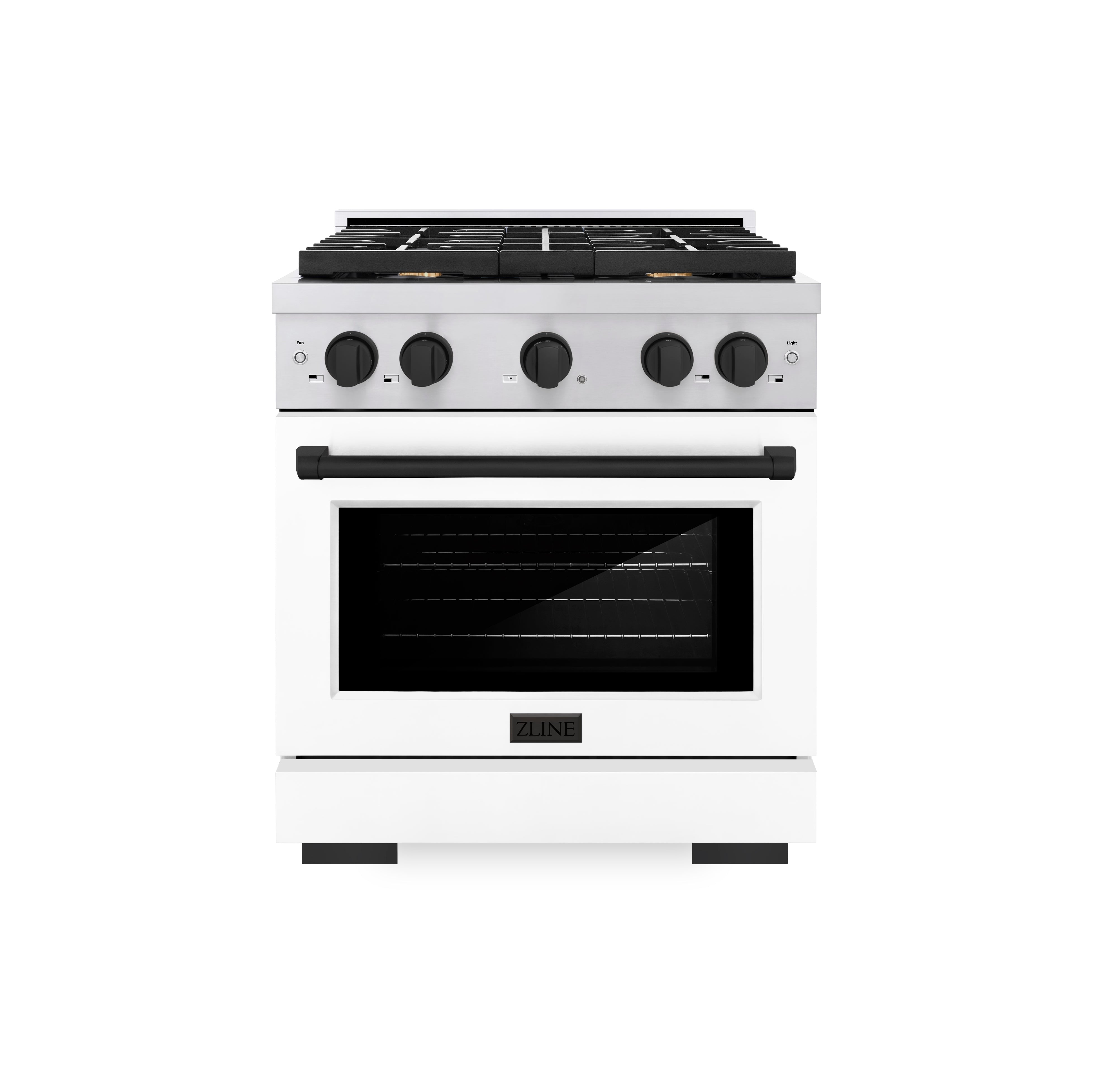 ZLINE Autograph Edition 30 in. 4.2 cu. ft. 4 Burner Gas Range with Convection Gas Oven in Stainless Steel with White Matte Door and Matte Black Accents (SGRZ-WM-30-MB)