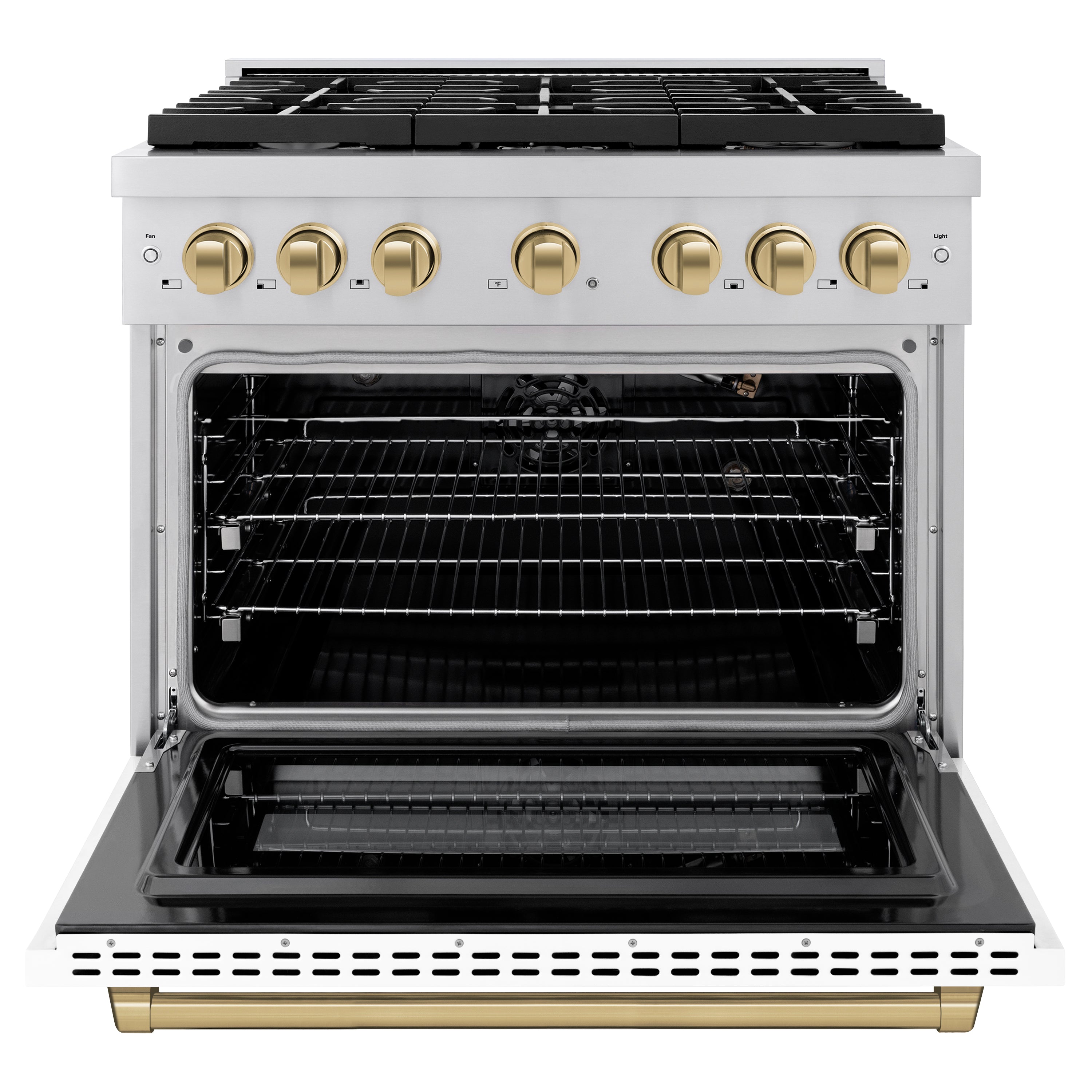 ZLINE Autograph Edition 36 in. 5.2 cu. ft. 6 Burner Gas Range with Convection Gas Oven in Stainless Steel with White Matte Door and Champagne Bronze Accents (SGRZ-WM-36-CB)