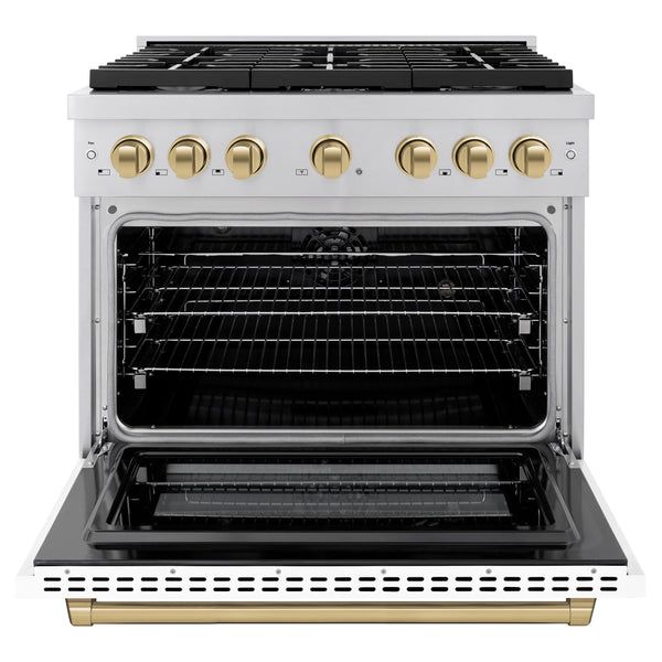 ZLINE Autograph Edition 36 in. 5.2 cu. ft. Paramount Dual Fuel Range with 6 Burner Gas Cooktop and Electric Convection Oven in Stainless Steel with White Matte Door and Accents (SDRZ-WM-36)