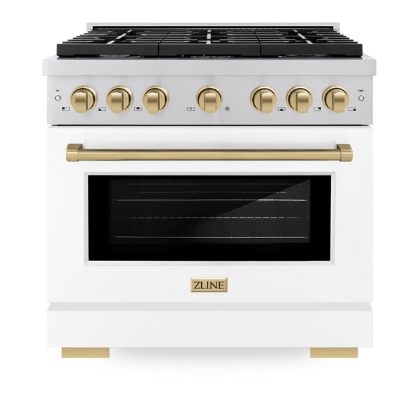 ZLINE Autograph Edition 36 in. 5.2 cu. ft. Paramount Dual Fuel Range with 6 Burner Gas Cooktop and Electric Convection Oven in Stainless Steel with White Matte Door and Accents (SDRZ-WM-36)