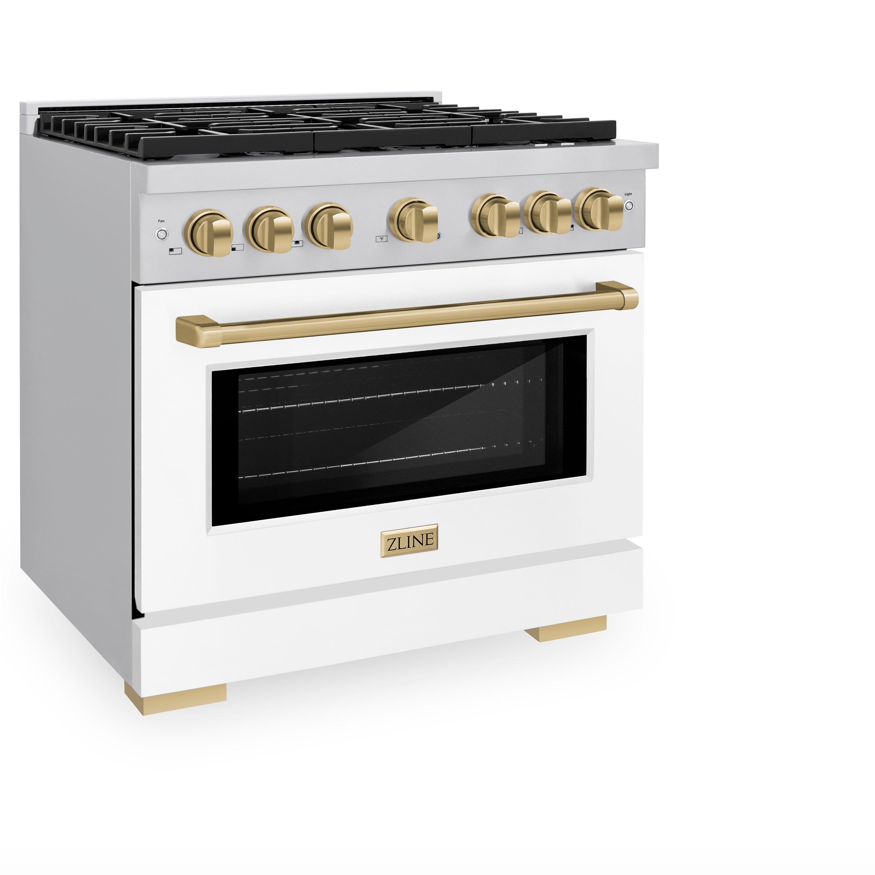 ZLINE Autograph Edition 36 in. 5.2 cu. ft. 6 Burner Gas Range with Convection Gas Oven in Stainless Steel with White Matte Door and Champagne Bronze Accents (SGRZ-WM-36-CB)