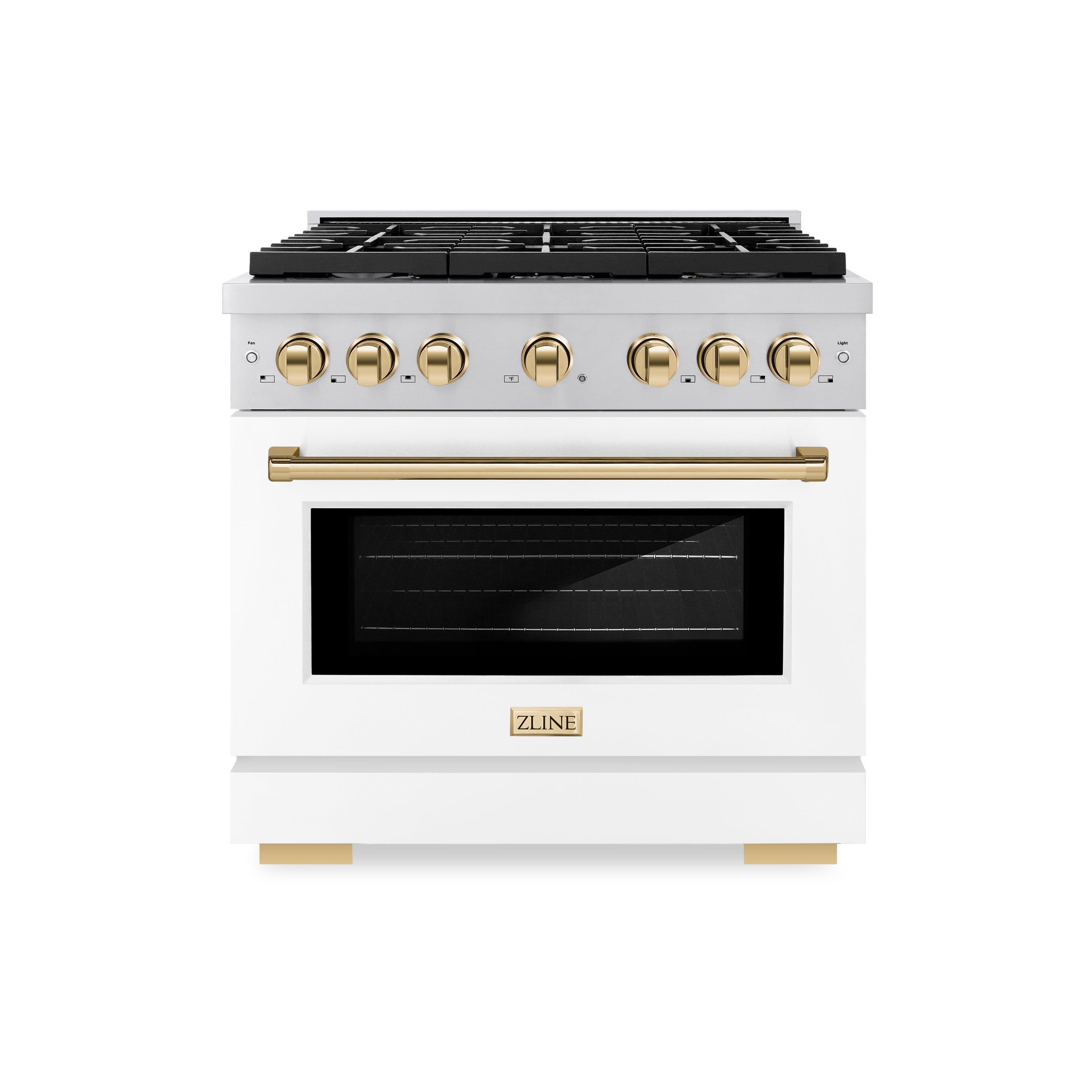 ZLINE Autograph Edition 36 in. 5.2 cu. ft. 6 Burner Gas Range with Convection Gas Oven in Stainless Steel with White Matte Door and Polished Gold Accents (SGRZ-WM-36-G)