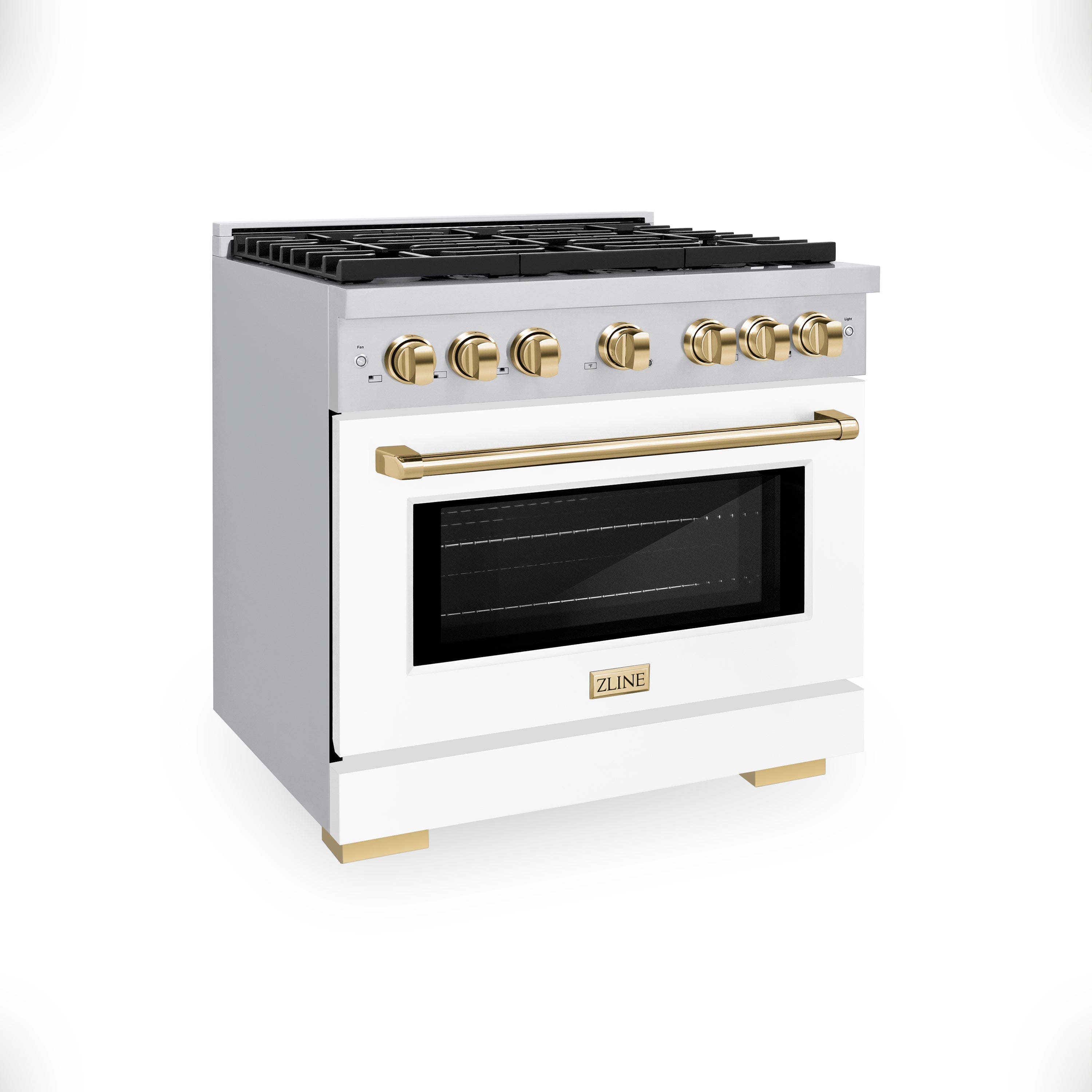 ZLINE Autograph Edition 36 in. 5.2 cu. ft. 6 Burner Gas Range with Convection Gas Oven in Stainless Steel with White Matte Door and Polished Gold Accents (SGRZ-WM-36-G)