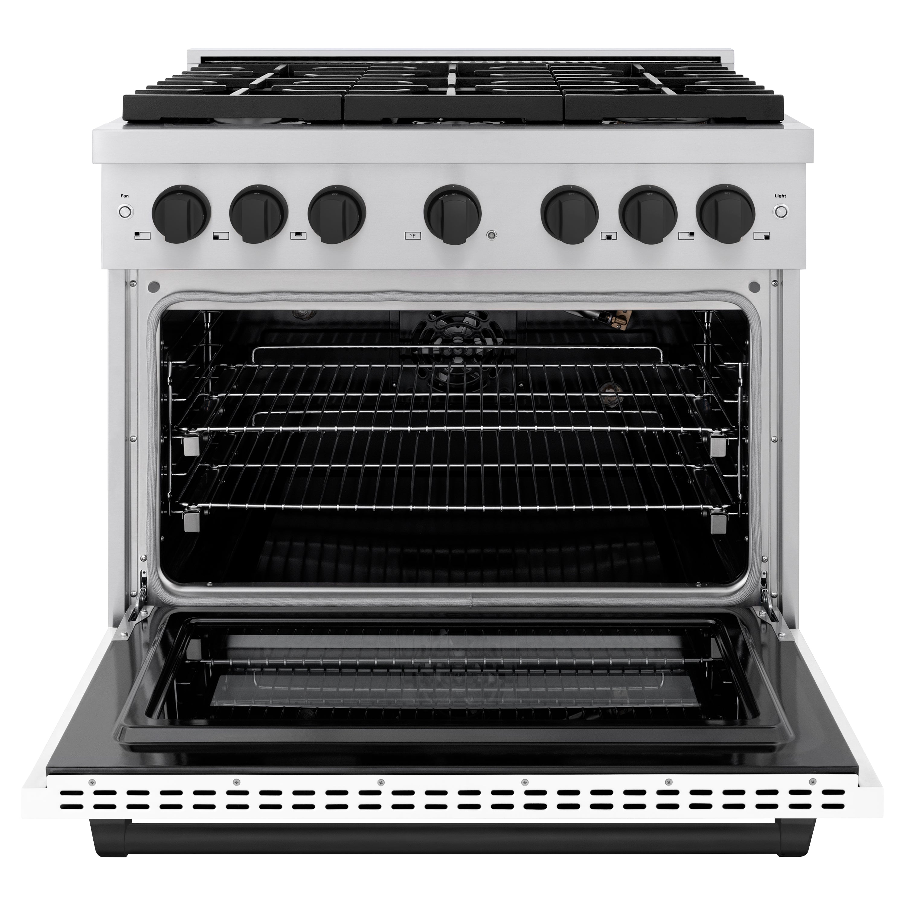 ZLINE Autograph Edition 36 in. 5.2 cu. ft. 6 Burner Gas Range with Convection Gas Oven in Stainless Steel with White Matte Door and Matte Black Accents (SGRZ-WM-36-MB)