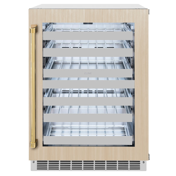 ZLINE 24 In. Touchstone Wine Cooler with Panel-Ready Glass Door and Polished Gold Handle (RWDPOZ-24-G)