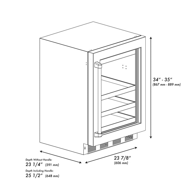 ZLINE 24 In. Touchstone Beverage Fridge with Stainless Steel Glass Door and Polished Gold Handle (RBSOZ-GS-24-G)