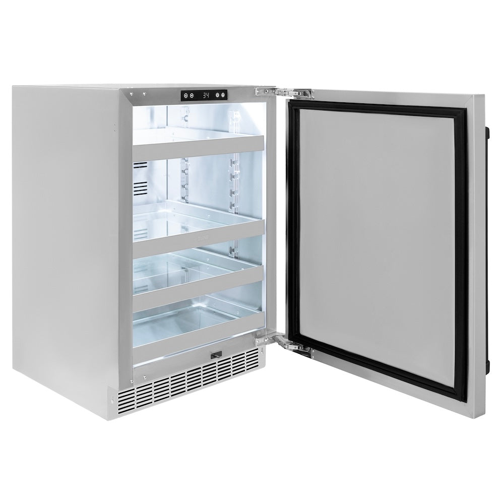 ZLINE Autograph Edition 24 in. Touchstone 151 Can Beverage Fridge With Solid Stainless Steel Door And Matte Black Handle (RBSOZ-ST-24-MB)