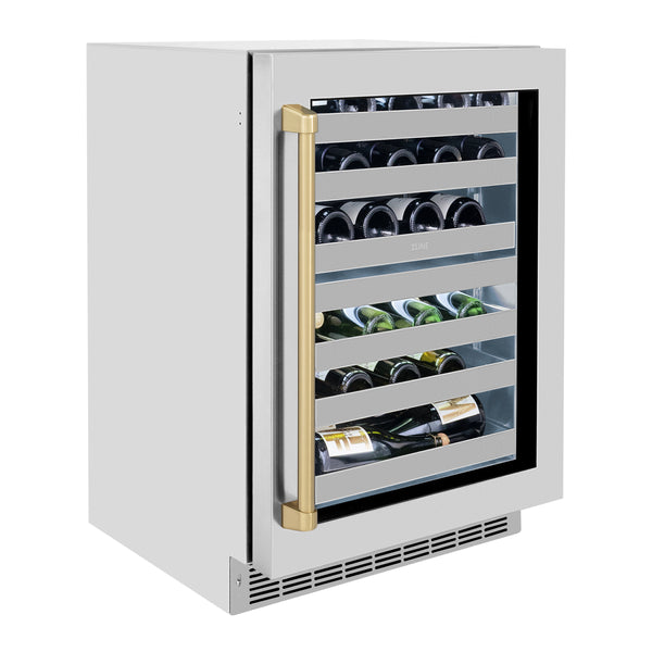 ZLINE 24 In. Touchstone Wine Cooler with Stainless Steel Glass Door and Polished Gold Handle (RWDOZ-GS-24-G)