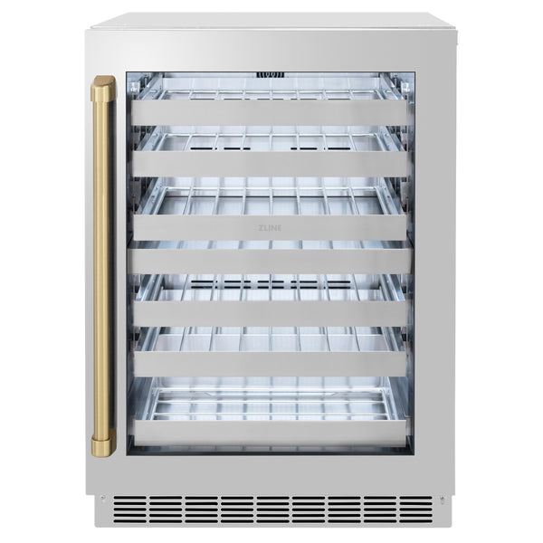 ZLINE 24 In. Touchstone Wine Cooler with Stainless Steel Glass Door and Polished Gold Handle (RWDOZ-GS-24-G)