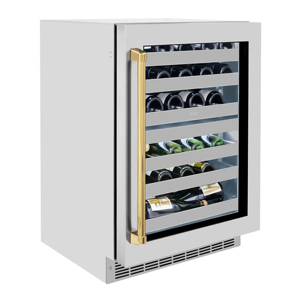 ZLINE 24 In. Touchstone Wine Cooler with Stainless Steel Glass Door and Polished Gold Handle (RWDOZ-GS-24-G)