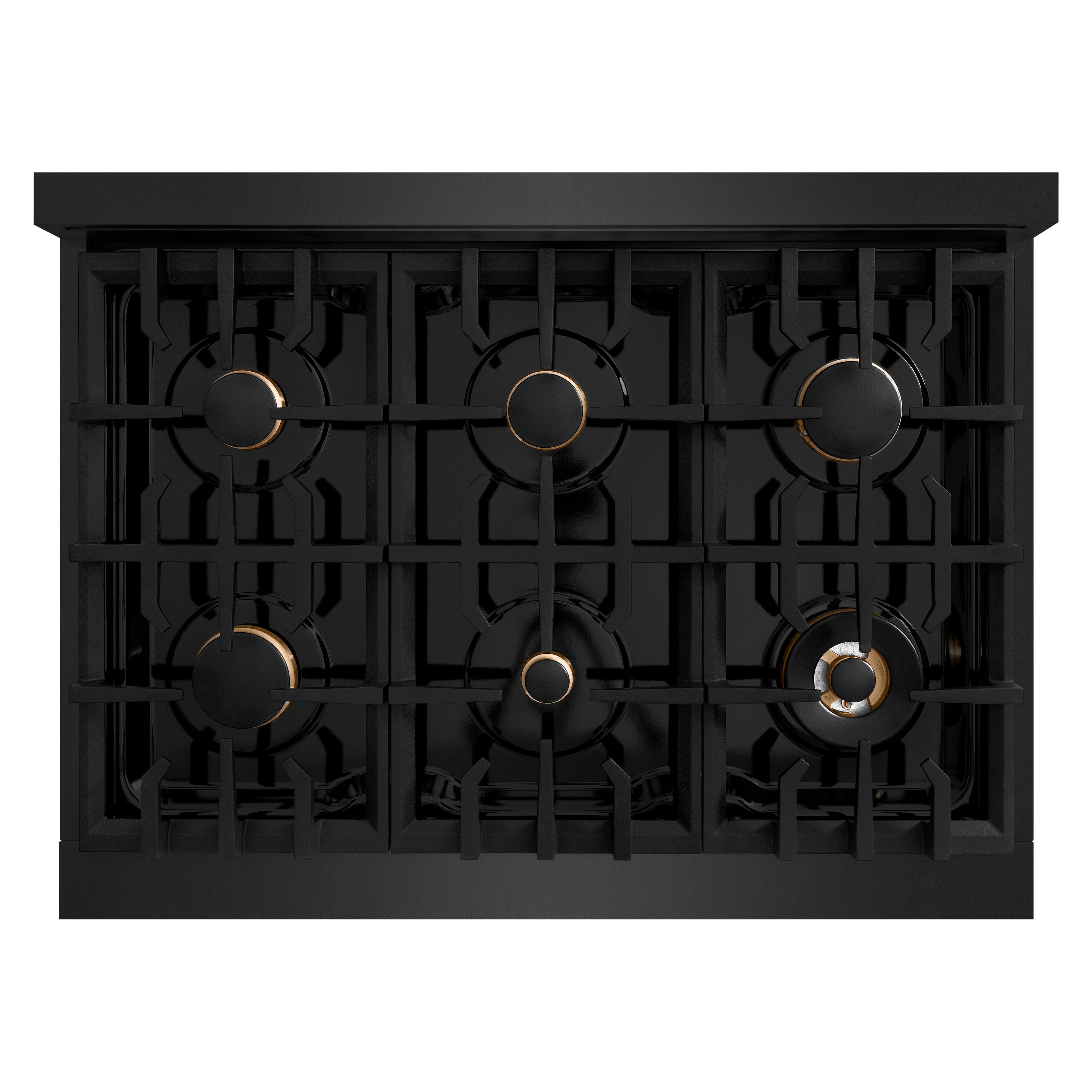 ZLINE Autograph Edition 36 in. 5.2 cu. ft. Select Dual Fuel Range with 6 Burner Gas Cooktop and Electric Convection Oven in Black Stainless Steel with Champagne Bronze Accents (HDRBZ-36-CB)