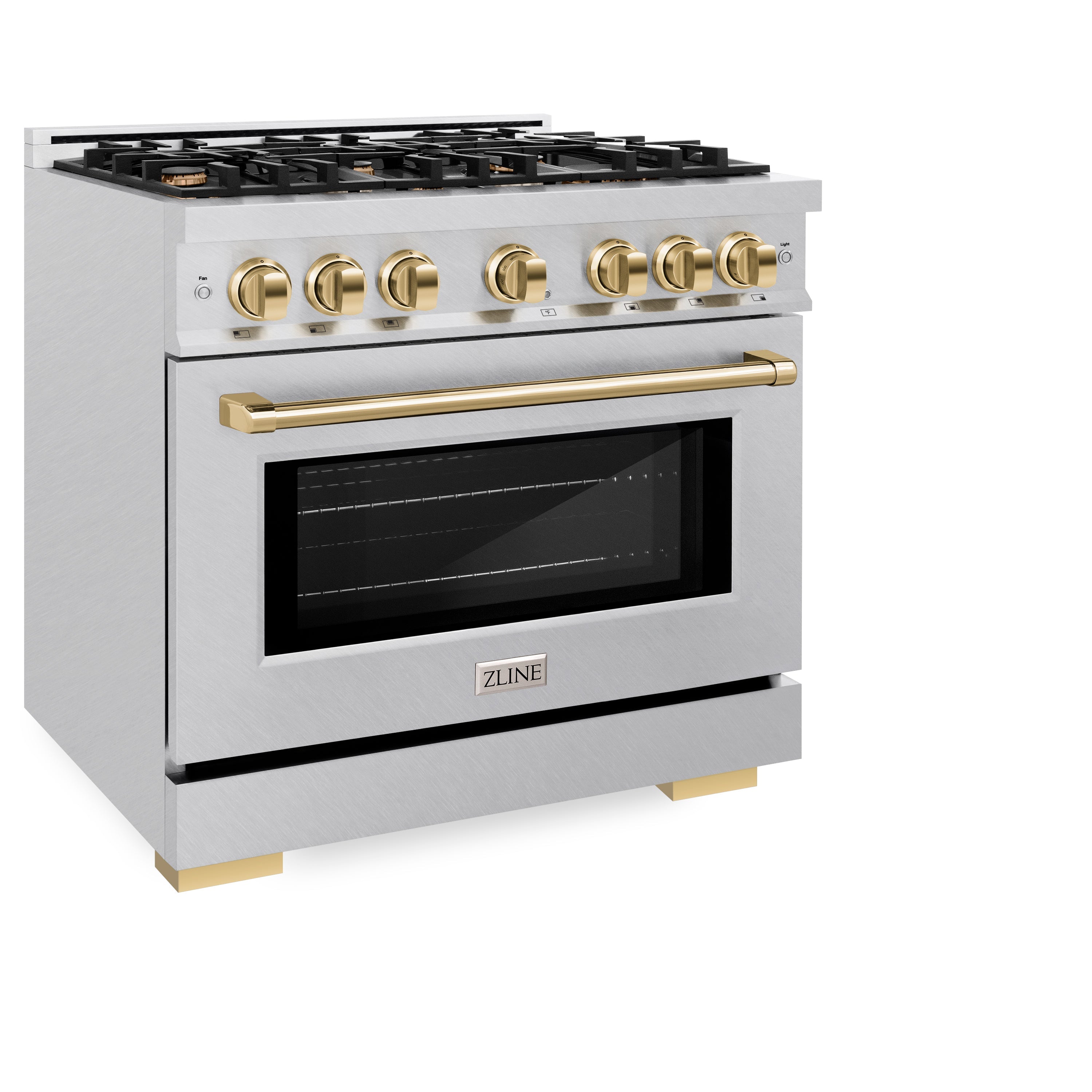 ZLINE Autograph Edition 36 in. 5.2 cu. ft. Select Dual Fuel Range with 6 Burner Gas Cooktop and Electric Convection Oven in DuraSnow® Stainless Steel with Polished Gold Accents (HDRSZ-36-G)