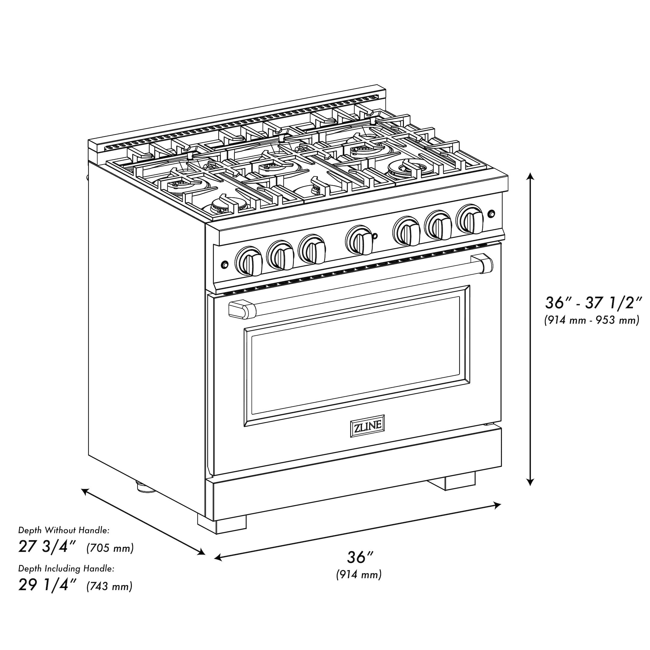 ZLINE Autograph Edition 36 in. 5.2 cu. ft. Select Dual Fuel Range with 6 Burner Gas Cooktop and Electric Convection Oven in Stainless Steel with White Matte Door and Champagne Bronze Accents (HDRZ-WM-36-CB)