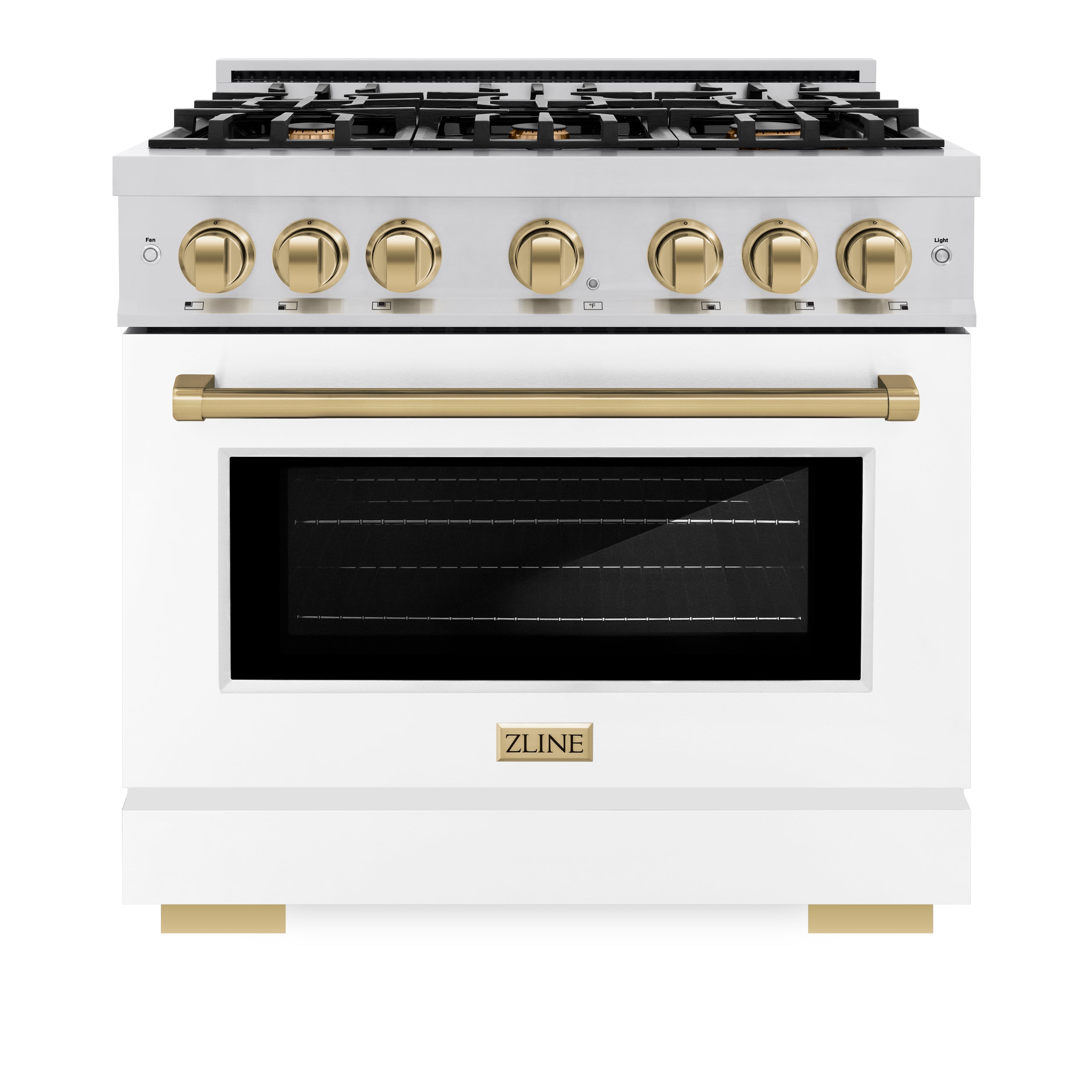 ZLINE Autograph Edition 36 in. 5.2 cu. ft. Select Dual Fuel Range with 6 Burner Gas Cooktop and Electric Convection Oven in Stainless Steel with White Matte Door and Champagne Bronze Accents (HDRZ-WM-36-CB)