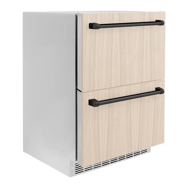 ZLINE Autograph Edition 24 in. Touchstone 168 Can Outdoor-Rated Dual Refrigerator Drawer with Panel-Ready Doors and Matte Black Handles (RDSPOZ-24-MB)