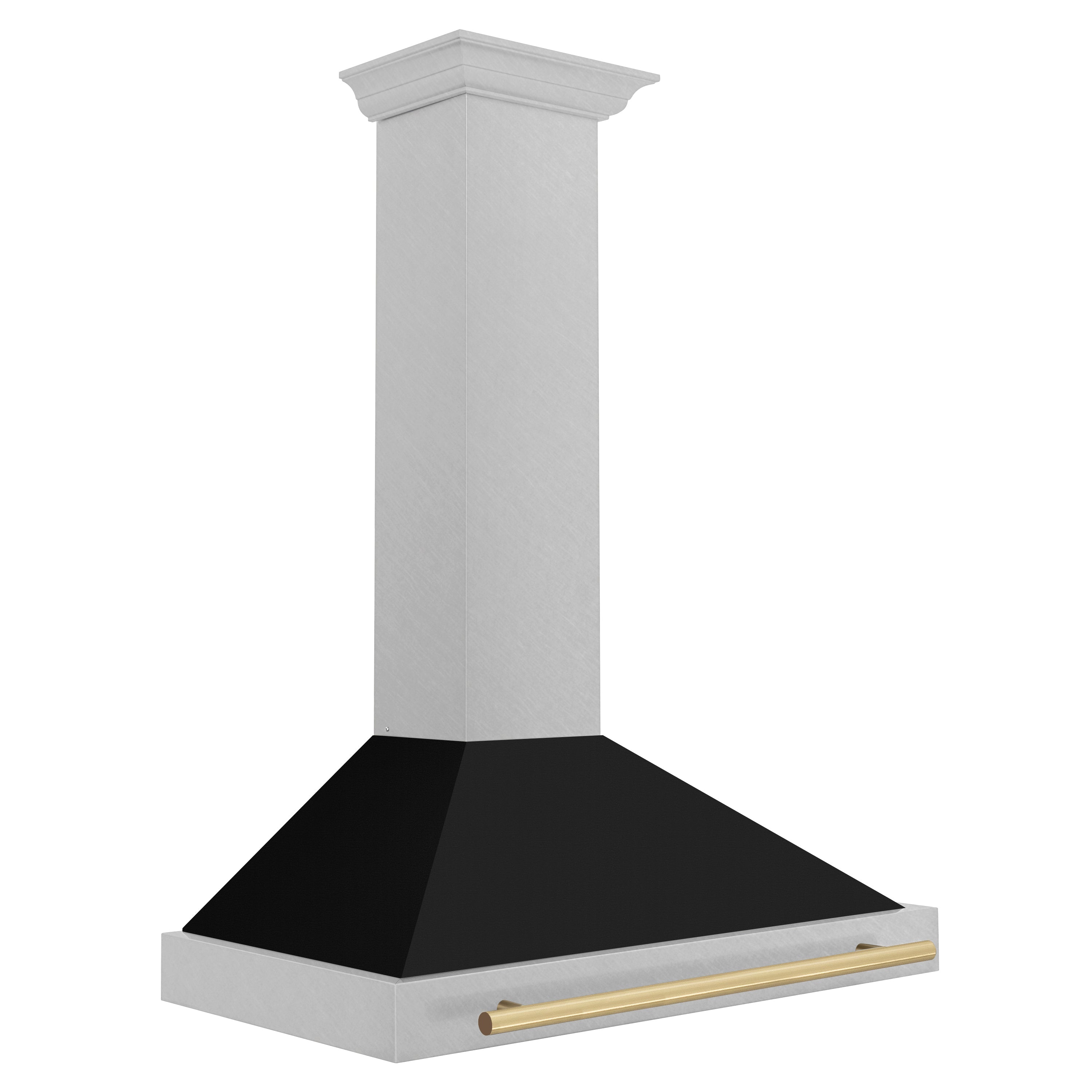 ZLINE 36 in. Autograph Edition Convertible Fingerprint Resistant DuraSnow® Stainless Steel Range Hood with Black Matte Shell and Champagne Bronze Handle (KB4SNZ-BLM36-CB)