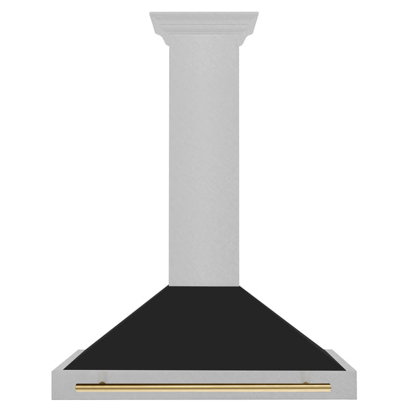 ZLINE 36 in. Autograph Edition Convertible Fingerprint Resistant DuraSnow® Stainless Steel Range Hood with Black Matte Shell and Polished Gold Handle (KB4SNZ-BLM36-G)