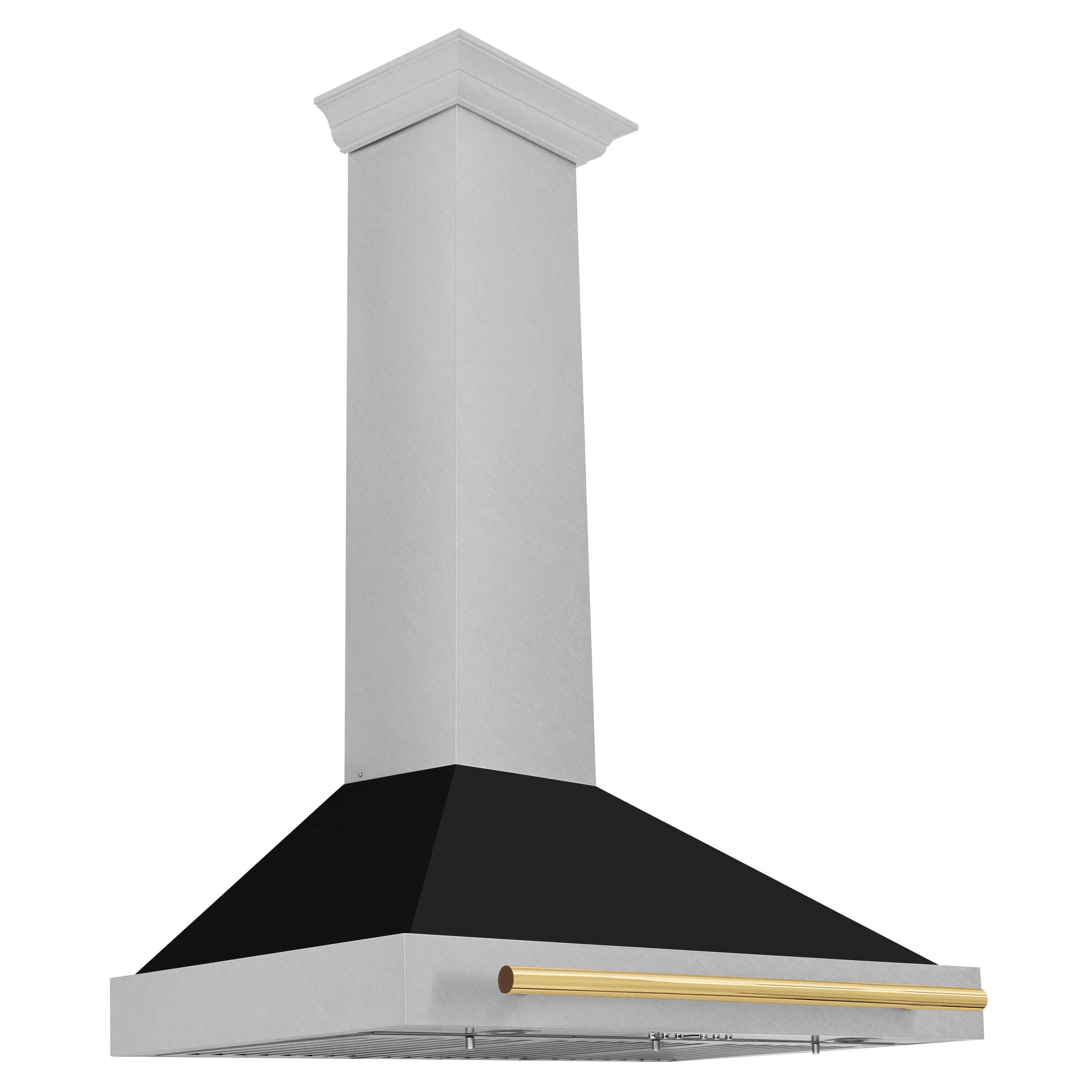 ZLINE 36 in. Autograph Edition Convertible Fingerprint Resistant DuraSnow® Stainless Steel Range Hood with Black Matte Shell and Polished Gold Handle (KB4SNZ-BLM36-G)