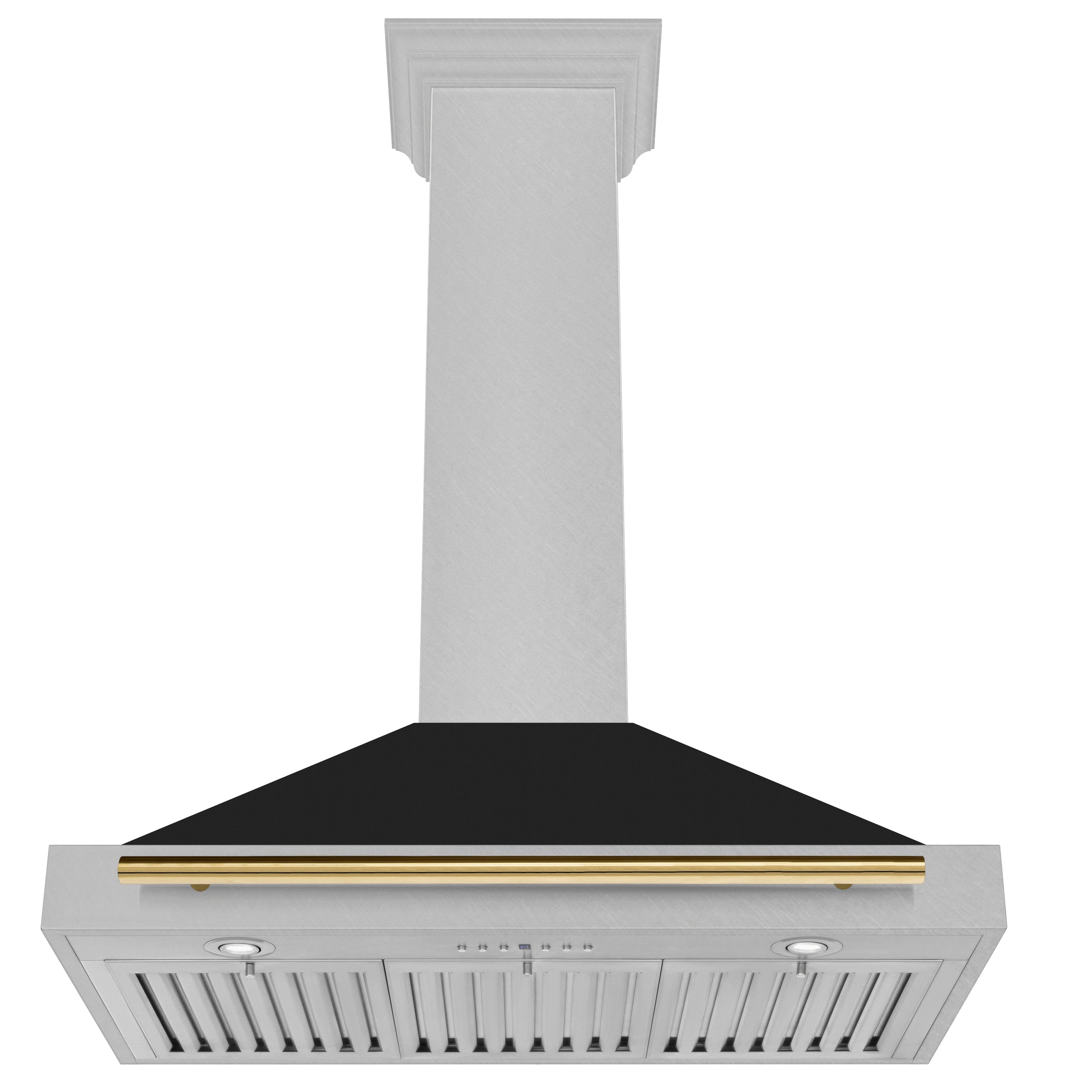 ZLINE 36 in. Autograph Edition Convertible Fingerprint Resistant DuraSnow® Stainless Steel Range Hood with Black Matte Shell and Polished Gold Handle (KB4SNZ-BLM36-G)