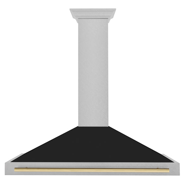 ZLINE 48 in. Autograph Edition Convertible Fingerprint Resistant DuraSnow® Stainless Steel Range Hood with Black Matte Shell and Polished Gold Handle (KB4SNZ-BLM48-G)