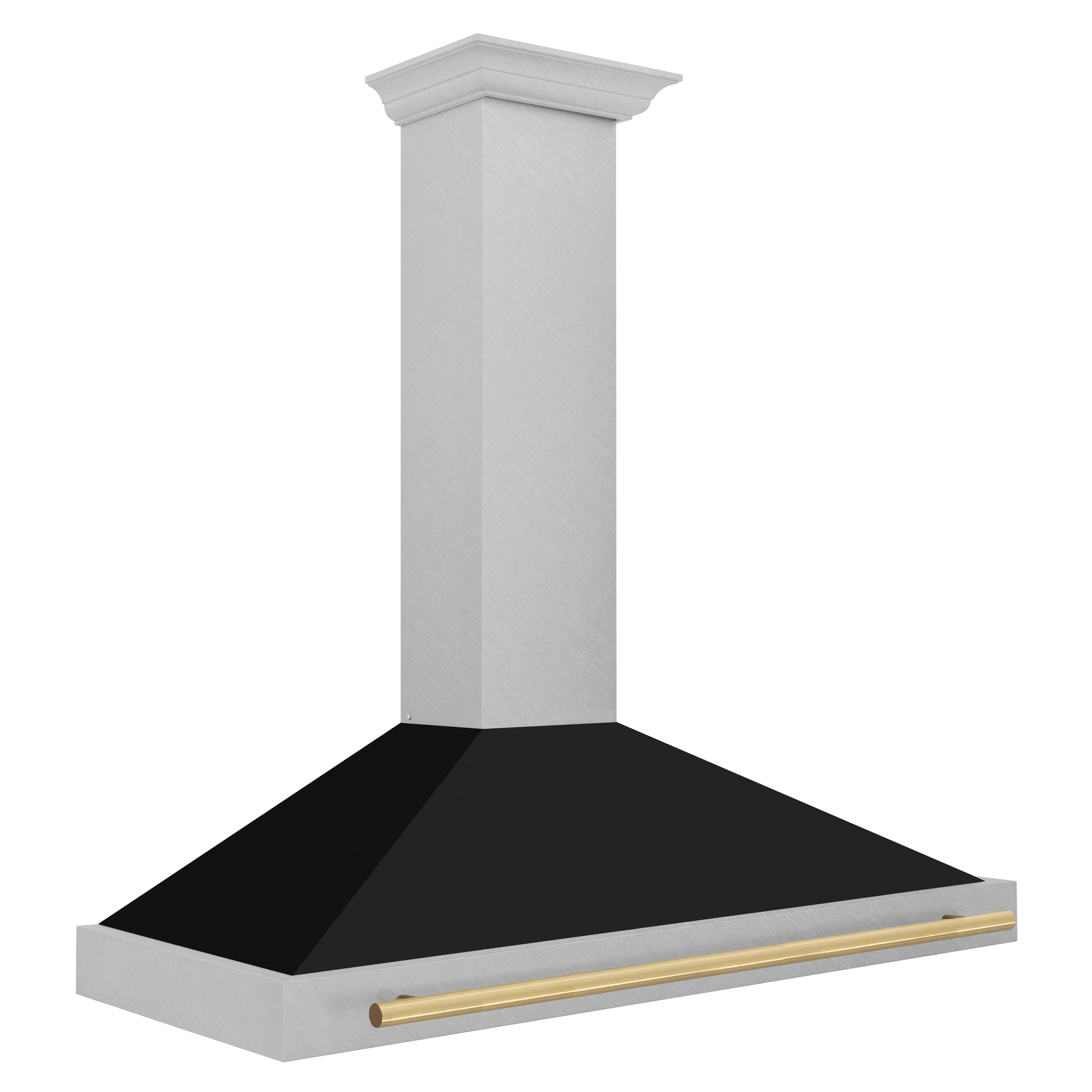 ZLINE 48 in. Autograph Edition Convertible Fingerprint Resistant DuraSnow® Stainless Steel Range Hood with Black Matte Shell and Polished Gold Handle (KB4SNZ-BLM48-G)