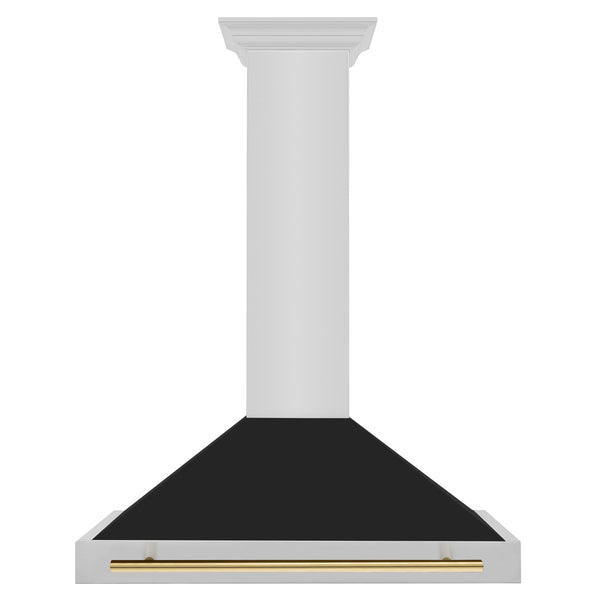 ZLINE 36 in. Autograph Edition Stainless Steel Range Hood with Black Matte Shell and Polished Gold Handle (KB4STZ-BLM36-G)