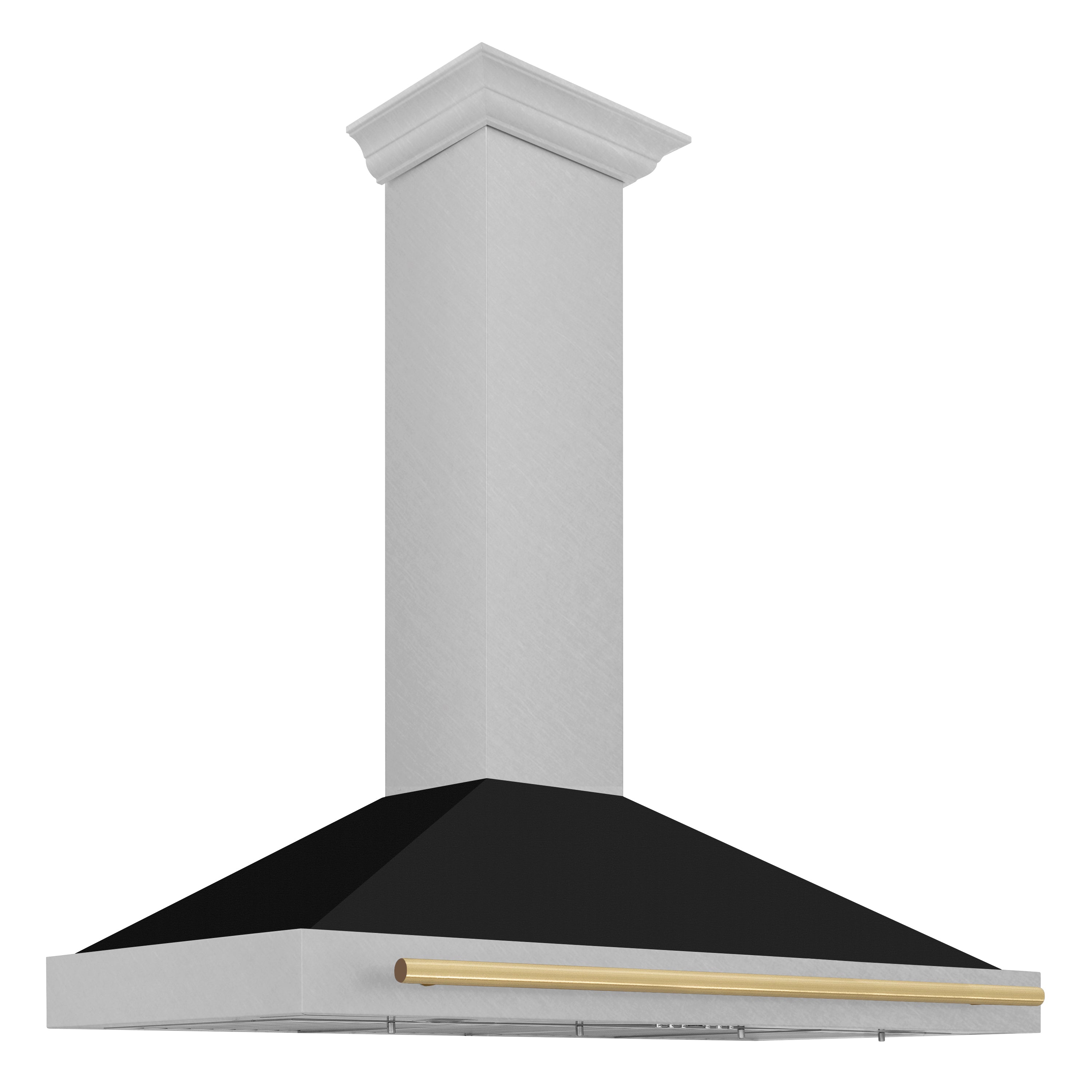 ZLINE 48 in. Autograph Edition Convertible Fingerprint Resistant DuraSnow® Stainless Steel Range Hood with Black Matte Shell and Champagne Bronze Handle (KB4SNZ-BLM48-CB)