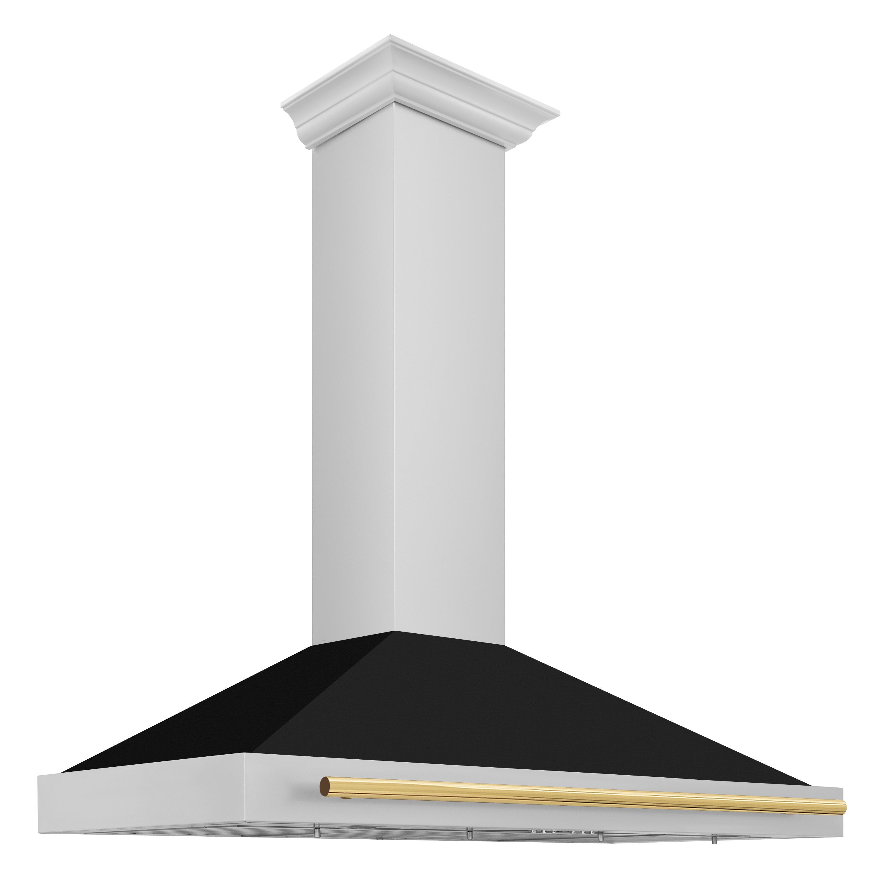 ZLINE 48 in. Autograph Edition Convertible Stainless Steel Range Hood with Black Matte Shell and Polished Gold Handle (KB4STZ-BLM48-G)