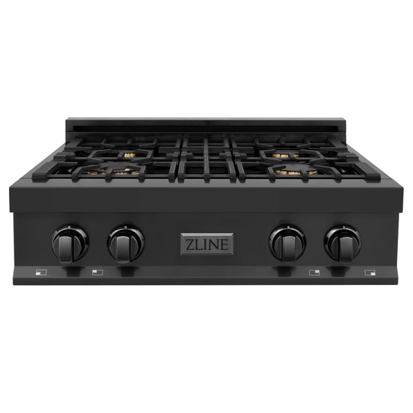 ZLINE 30 in. Porcelain Rangetop in Black Stainless with 4 Gas Brass Burners (RTB-BR-30)