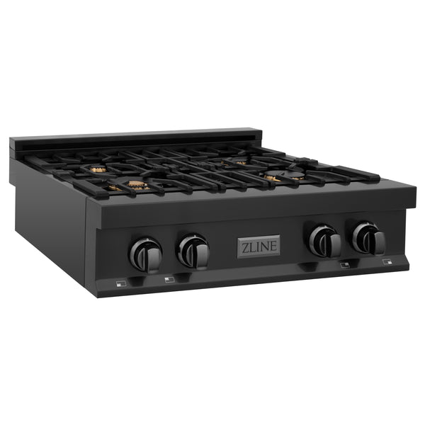 ZLINE 30 in. Porcelain Rangetop in Black Stainless with 4 Gas Brass Burners (RTB-BR-30)