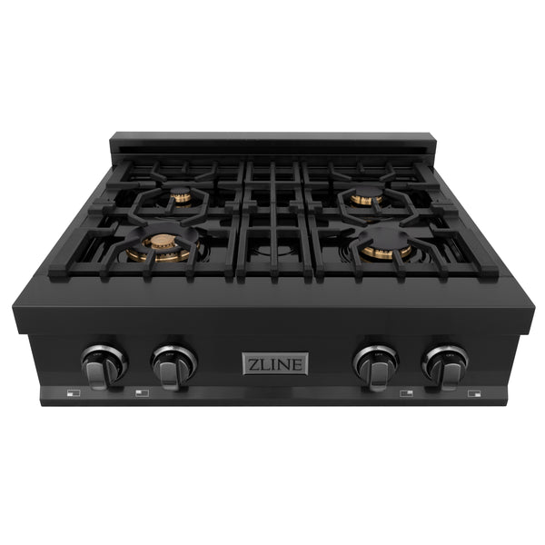 ZLINE 30 in. Porcelain Rangetop in Black Stainless with 4 Gas Brass Burners (RTB-BR-30)