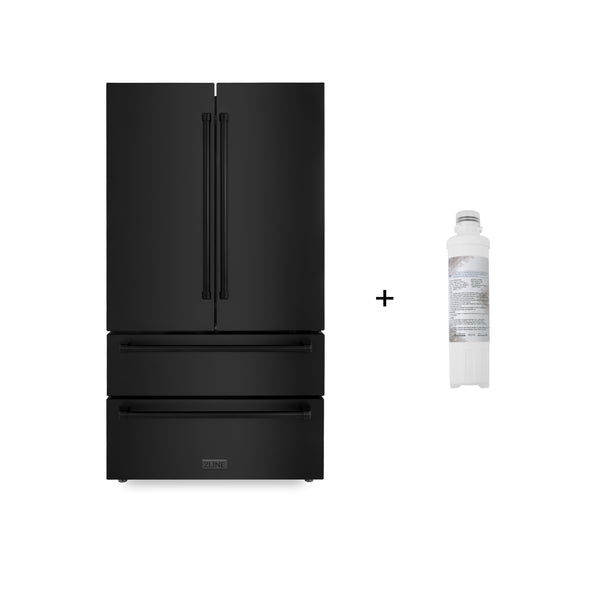 ZLINE 36 in. 22.5 cu. ft Freestanding French Door Refrigerator with Filter in Black Stainless Steel (RFM-36-WF-BS)