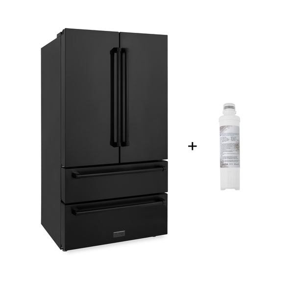 ZLINE 36 in. 22.5 cu. ft Freestanding French Door Refrigerator with Filter in Black Stainless Steel (RFM-36-WF-BS)