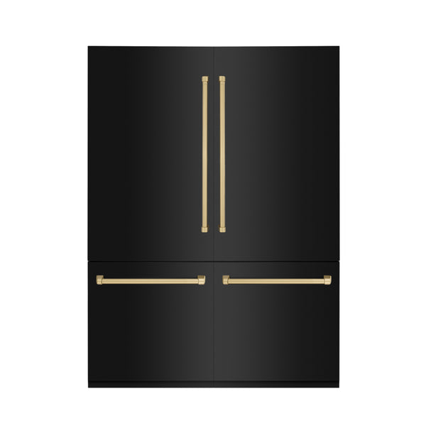 ZLINE 60 in. Autograph Edition 32.2 cu. ft. Built-in 4-Door French Door Refrigerator with Internal Water and Ice Dispenser in Black Stainless Steel with Champagne Bronze Accents (RBIVZ-BS-60-CB)