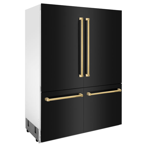 ZLINE 60 in. Autograph Edition 32.2 cu. ft. Built-in 4-Door French Door Refrigerator with Internal Water and Ice Dispenser in Black Stainless Steel with Gold Accents (RBIVZ-BS-60-G)