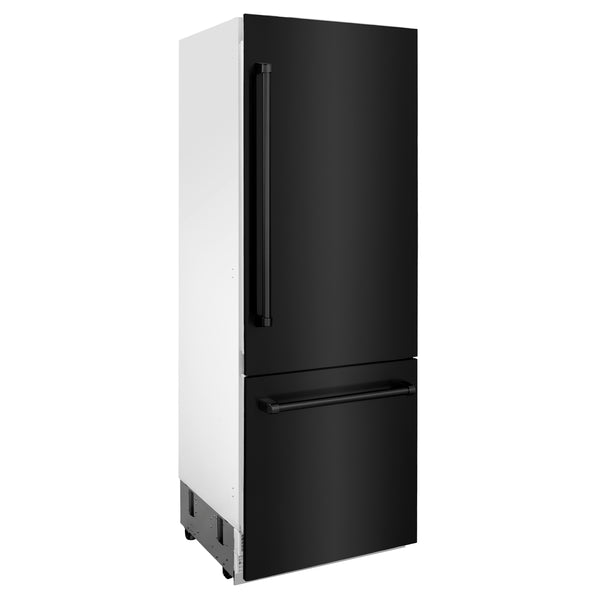 ZLINE 30" 16.1 cu. ft. Built-In 2-Door Bottom Freezer Refrigerator with Internal Water and Ice Dispenser in Black Stainless Steel (RBIV-BS-30)