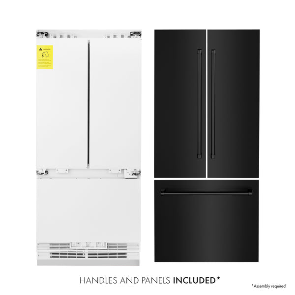 ZLINE 36" 19.6 cu. ft. Built-In 3-Door French Door Freezer Refrigerator with Internal Water and Ice Dispenser in Black Stainless Steel (RBIV-BS-36)