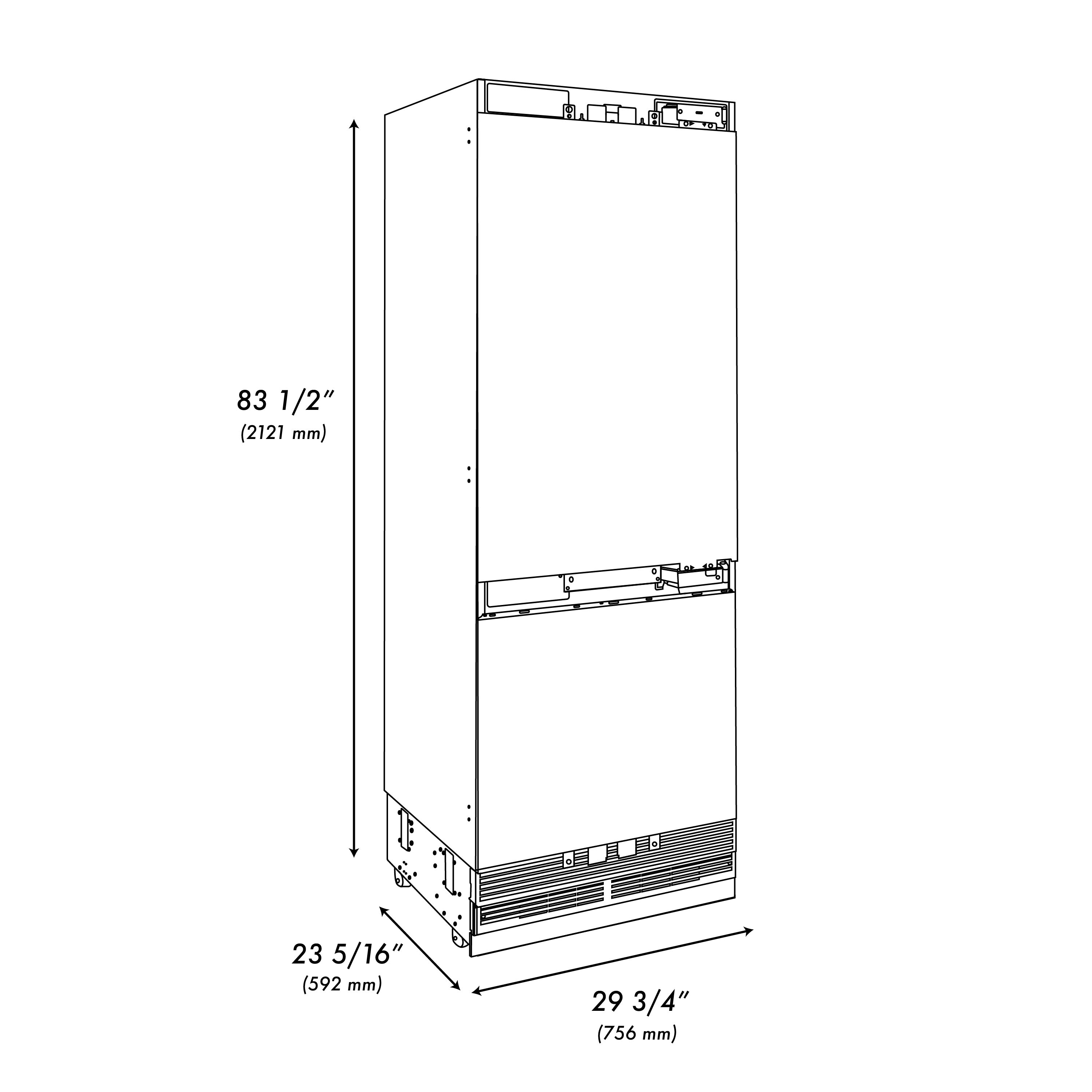 ZLINE 30 in. 16.1 cu. ft. Panel Ready Built-In Bottom Freezer Refrigerator with Water Dispenser and Ice Maker with Graphite Gray Interior (GRBIV-30)