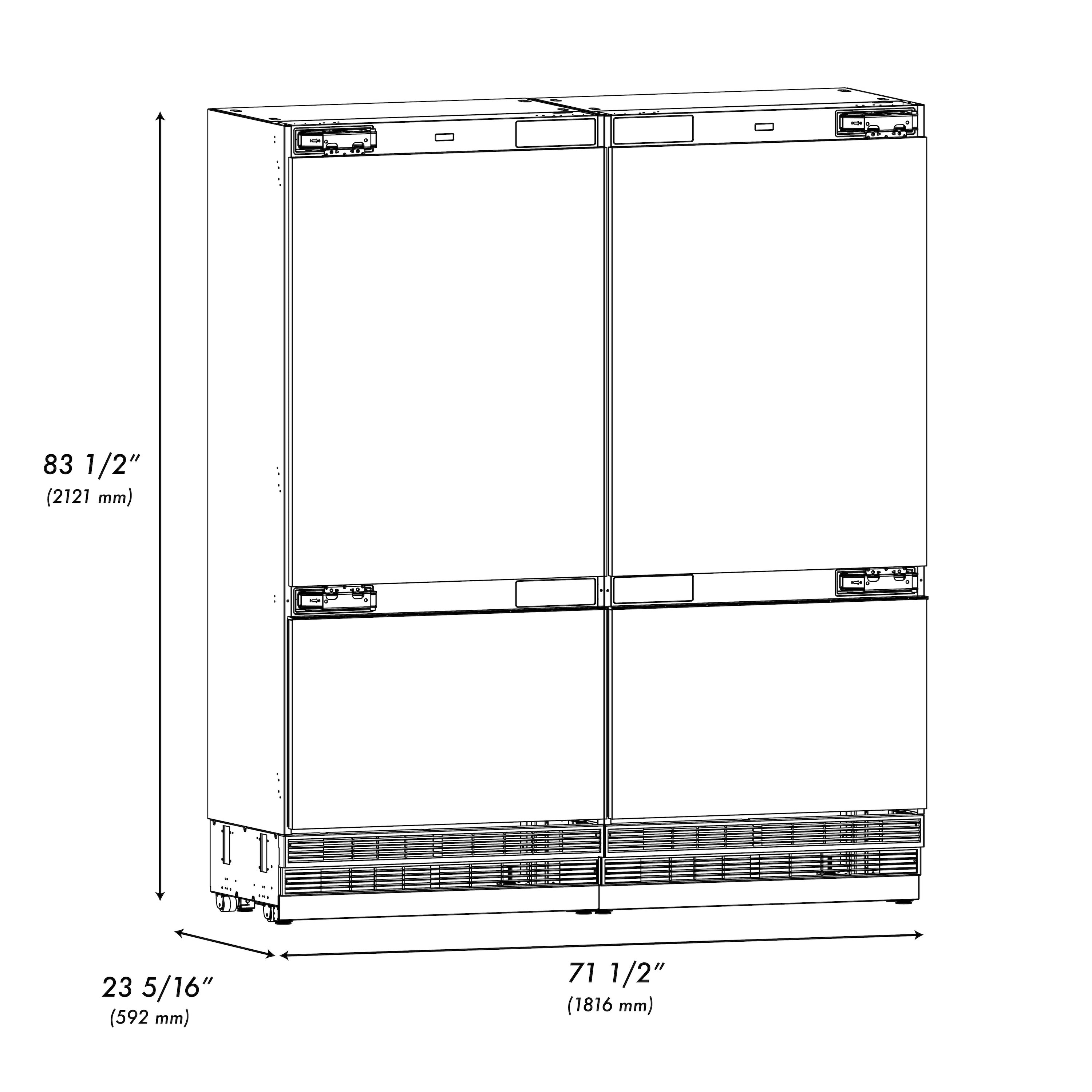 ZLINE 72 in. 39.6 cu. ft. Panel Ready French Door Built-In Bottom Freezer Refrigerator with Water Dispensers and Ice Makers (RBIT-72)