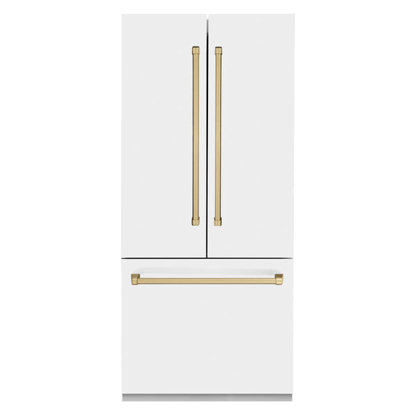 ZLINE 36 in. 19.6 cu. ft. Built-In 2-Door Bottom Freezer Refrigerator with Internal Water and Ice Dispenser in White Matte (RBIV-WM-36)