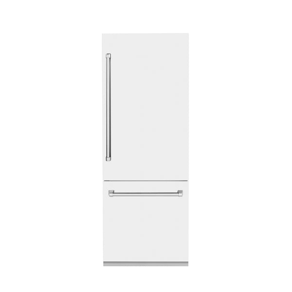 ZLINE 30" 16.1 cu. ft. Built-In 2-Door Bottom Freezer Refrigerator with Internal Water and Ice Dispenser in White Matte (RBIV-WM-30)