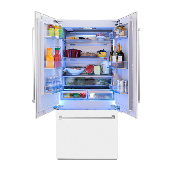 ZLINE 36 in. 19.6 cu. ft. Built-In 2-Door Bottom Freezer Refrigerator with Internal Water and Ice Dispenser in White Matte (RBIV-WM-36)