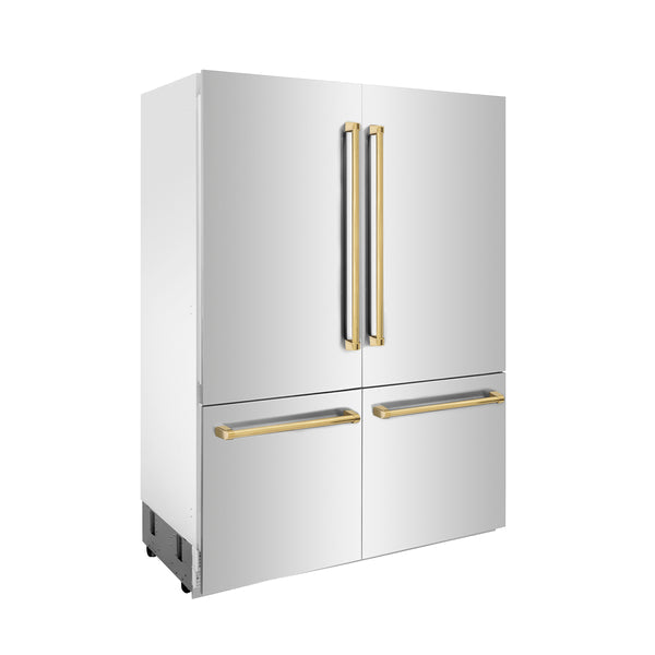 ZLINE 60 in. Autograph Edition 32.2 cu. ft. Built-in 4-Door French Door Refrigerator with Internal Water and Ice Dispenser in Stainless Steel with Accents (RBIVZ-304-60)