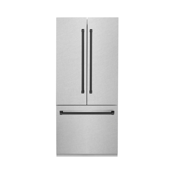 ZLINE 36" Autograph Edition 19.6 cu. ft. Built-in 3-Door French Door Refrigerator with Internal Water and Ice Dispenser in Fingerprint Resistant Stainless Steel with Matte Black Accents (RBIVZ-SN-36-MB)