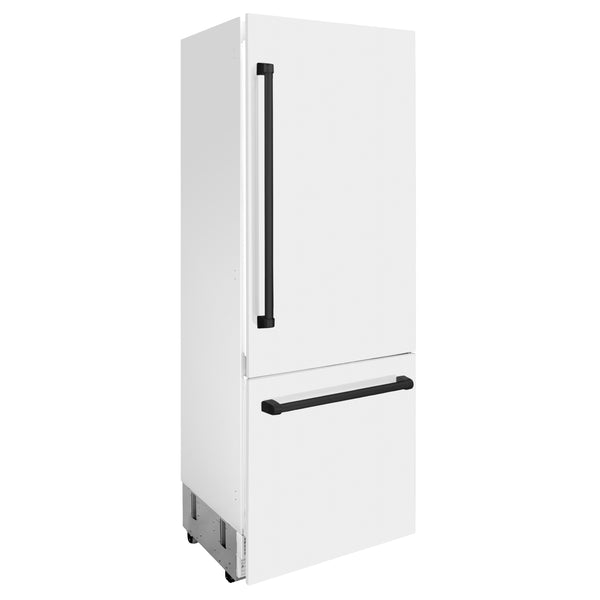 ZLINE 30 in. Autograph Edition 16.1 cu. ft. Built-in 2-Door Bottom Freezer Refrigerator with Internal Water and Ice Dispenser in White Matte with Matte Black Accents (RBIVZ-WM-30-MB)