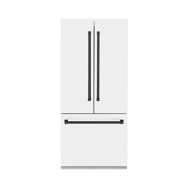 ZLINE 36 in. Autograph Edition 19.6 cu. ft. Built-in 2-Door Bottom Freezer Refrigerator with Internal Water and Ice Dispenser in White Matte with Matte Black Accents (RBIVZ-WM-36-MB)