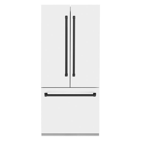 ZLINE 36 in. Autograph Edition 19.6 cu. ft. Built-in 2-Door Bottom Freezer Refrigerator with Internal Water and Ice Dispenser in White Matte with Matte Black Accents (RBIVZ-WM-36-MB)