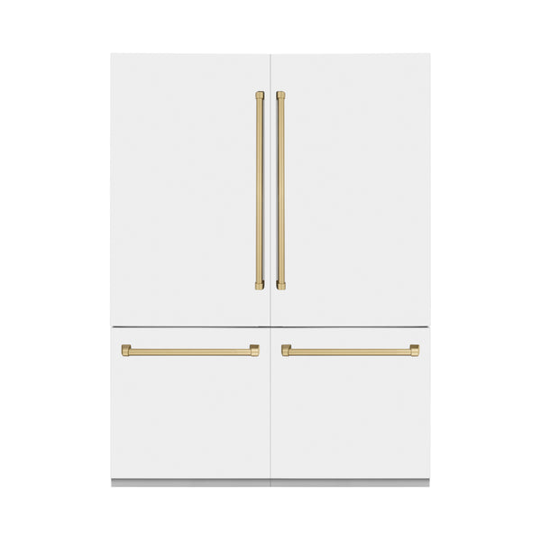 ZLINE 60" Autograph Edition 32.2 cu. ft. Built-in 4-Door French Door Refrigerator with Internal Water and Ice Dispenser in White Matte with Champagne Bronze Accents (RBIVZ-WM-60-CB)